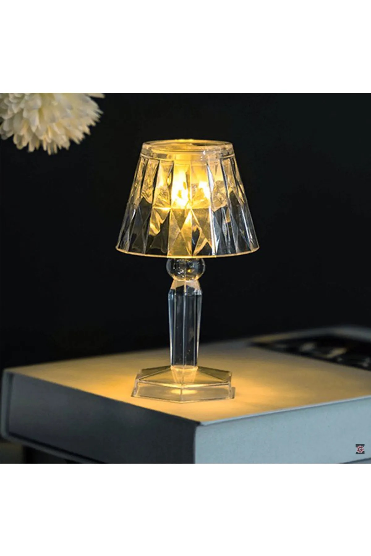 12 Adet Küçük Boy Pilli Mini Şeffaf Abajur 12 Cm Kristal Masa Lambası