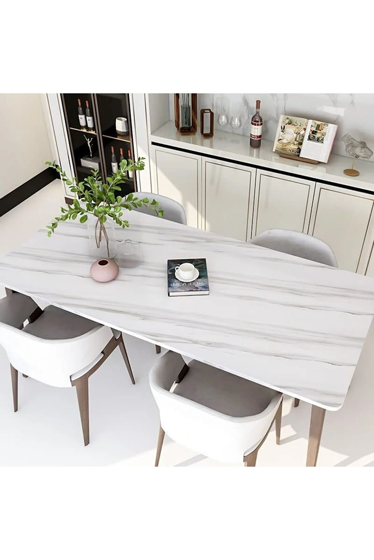 Mermer Desenli Beyaz Folyo Kaplama 5 Metre Yapışkanlı
