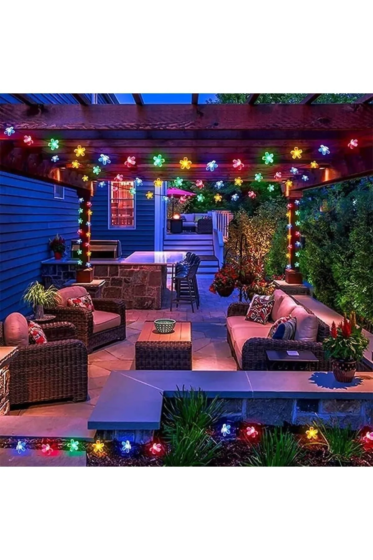 Güneş Enerjili 50 Ledli Solar Çiçekli RGB Aydınlatma 8 Modlu