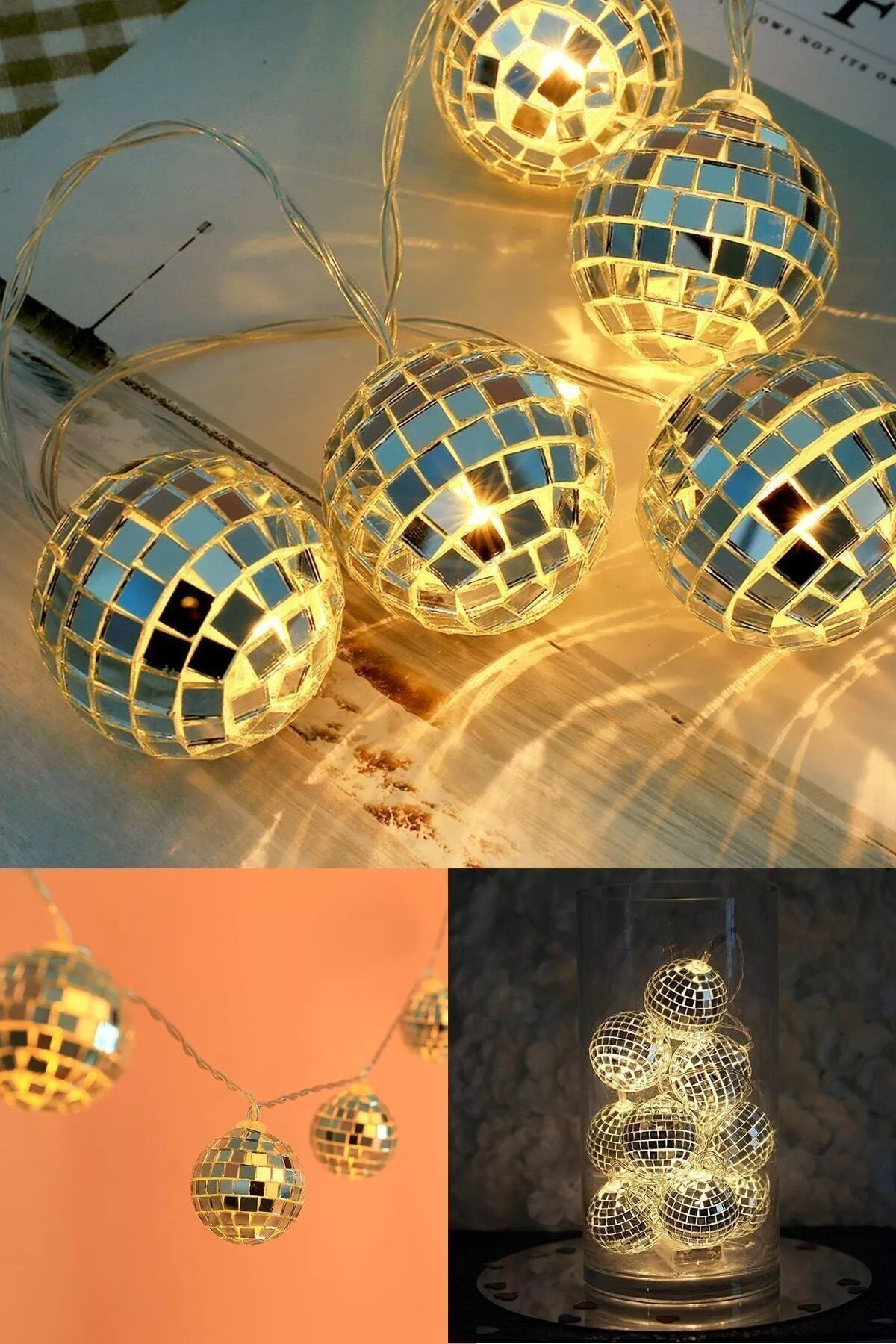 Dekoratif Mini Aynalı Disko Topu Şeklinde 10’lu Led Zinciri Pilli 