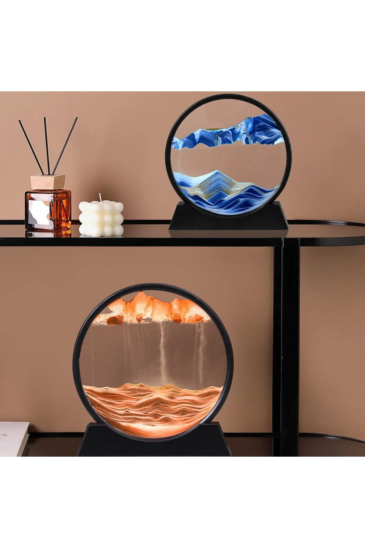 12 Inç Hareketli Kum Saati Sanatı Resim Yuvarlak Cam 3D Derin Deniz Kumu