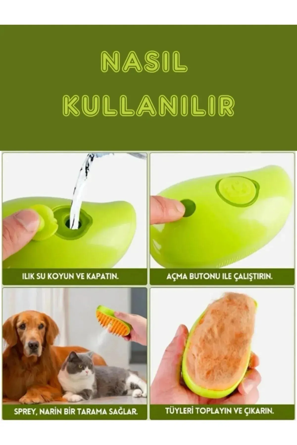 Şarjlı Buharlı Kedi & Köpek Fırçası Tarağı Yumuşak Silikon