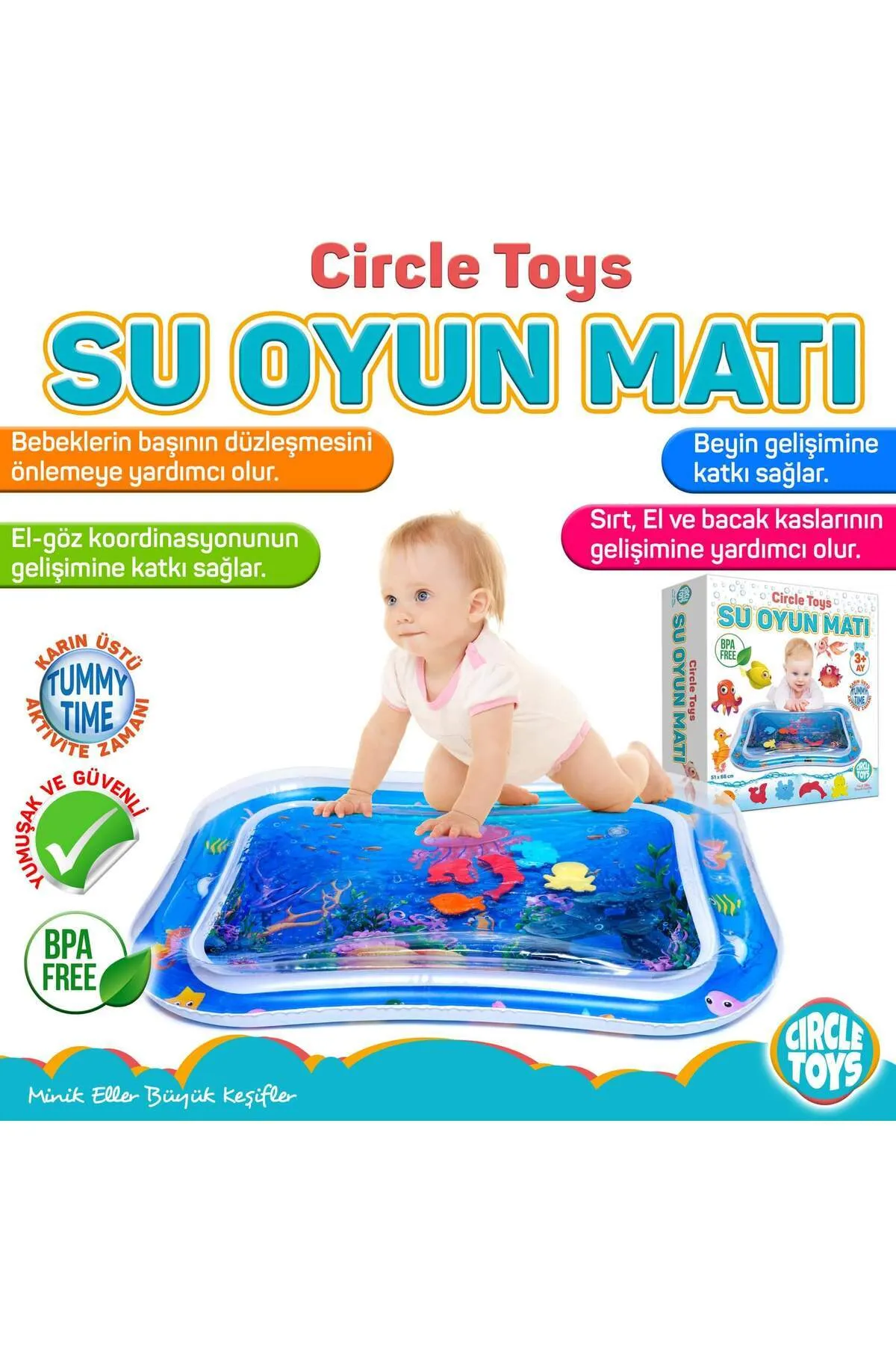 Bebek Su Oyun Matı Tummy Time Karın Üstü Aktivite Mavi Renk