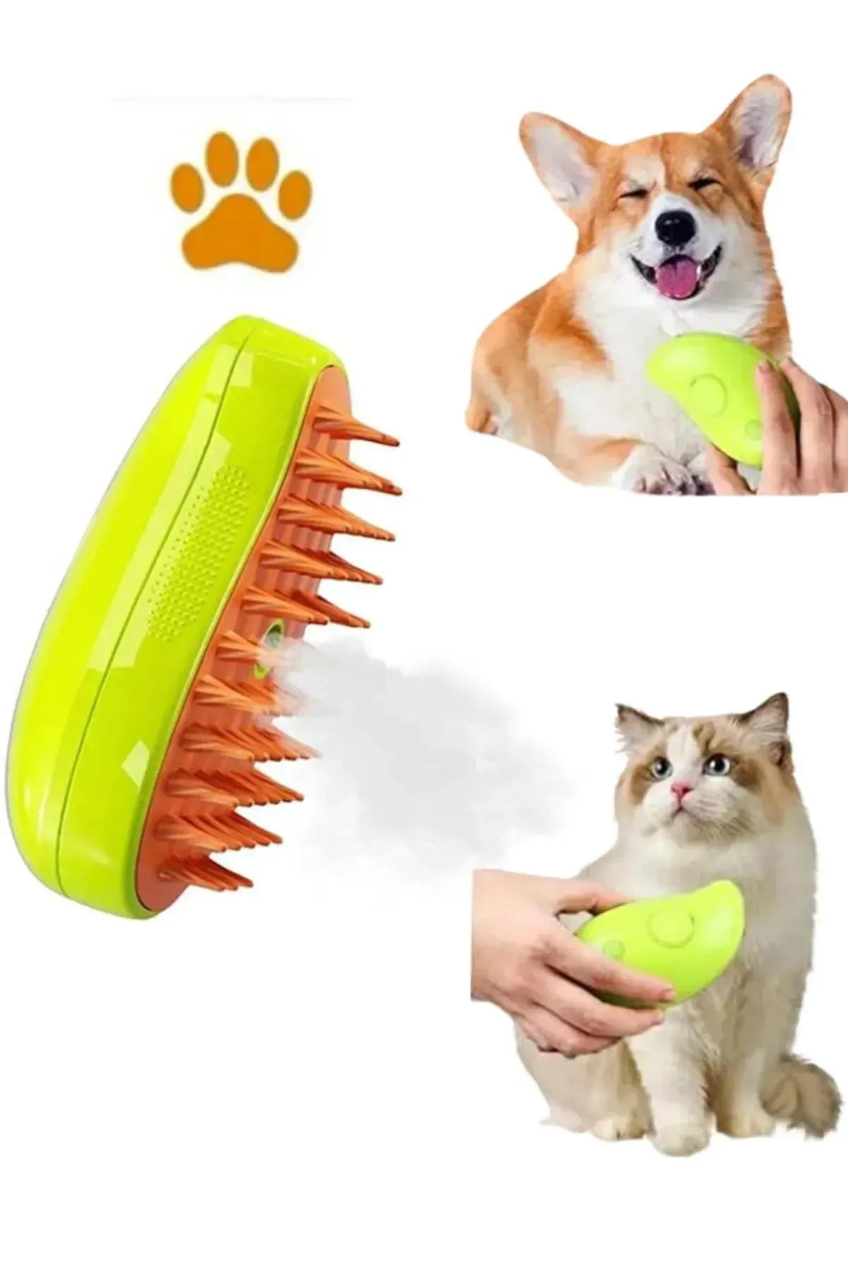 Şarjlı Buharlı Kedi & Köpek Fırçası Tarağı Yumuşak Silikon