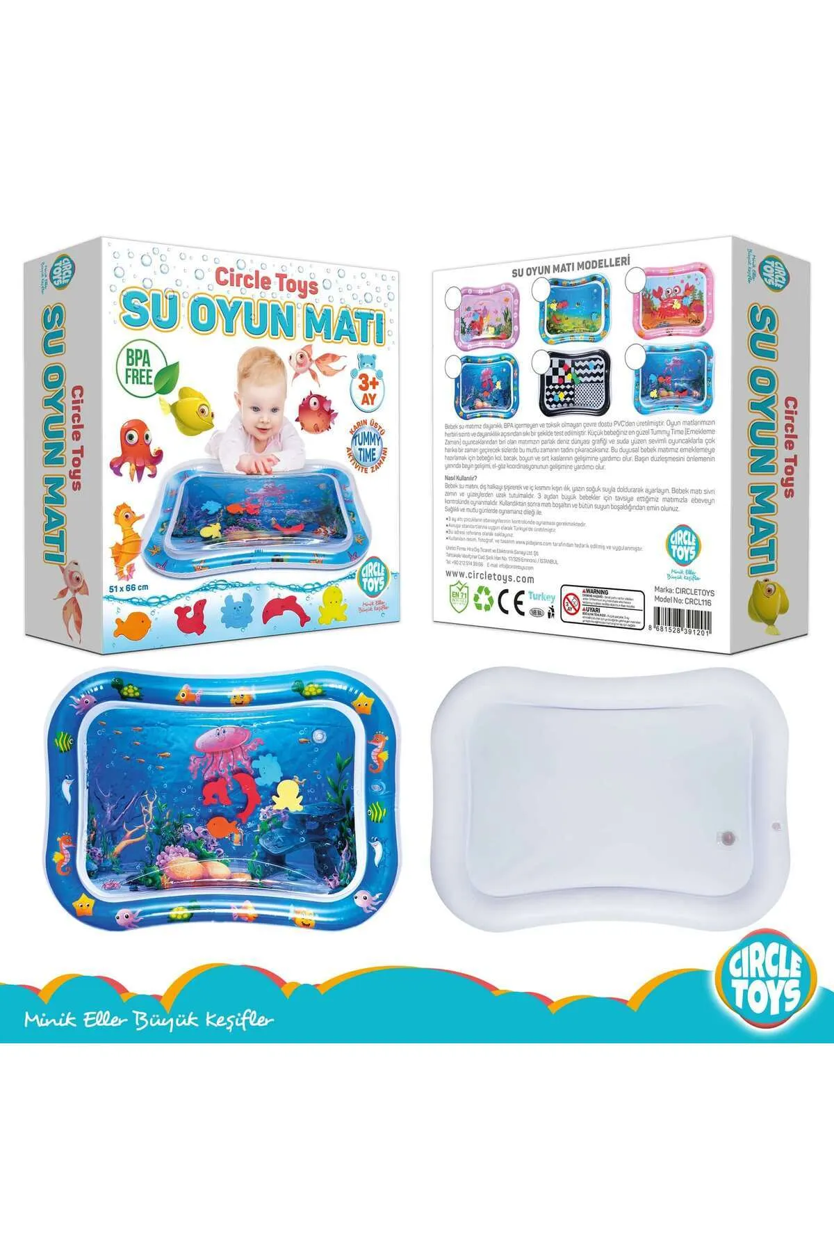 Bebek Su Oyun Matı Tummy Time Karın Üstü Aktivite Mavi Renk