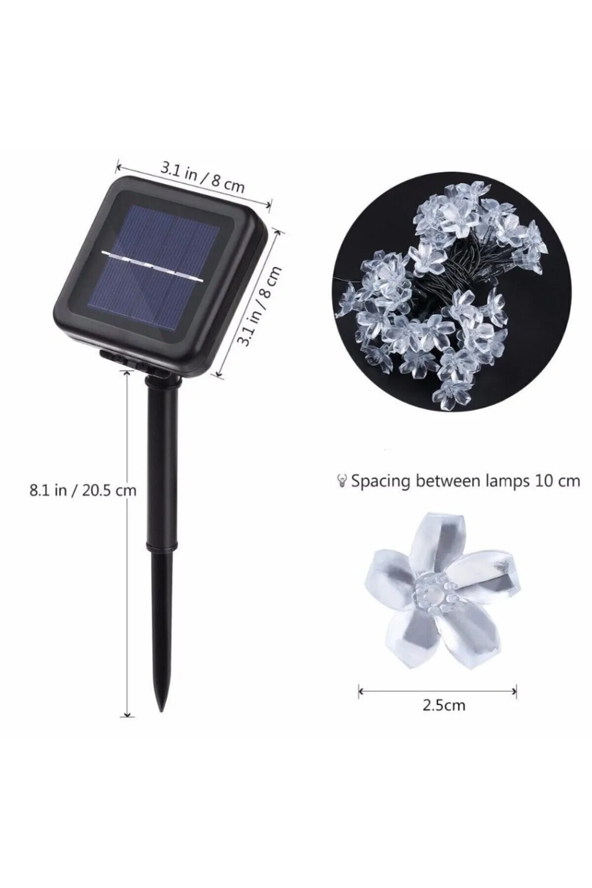 Güneş Enerjili 50 Ledli Solar Çiçekli RGB Aydınlatma 8 Modlu