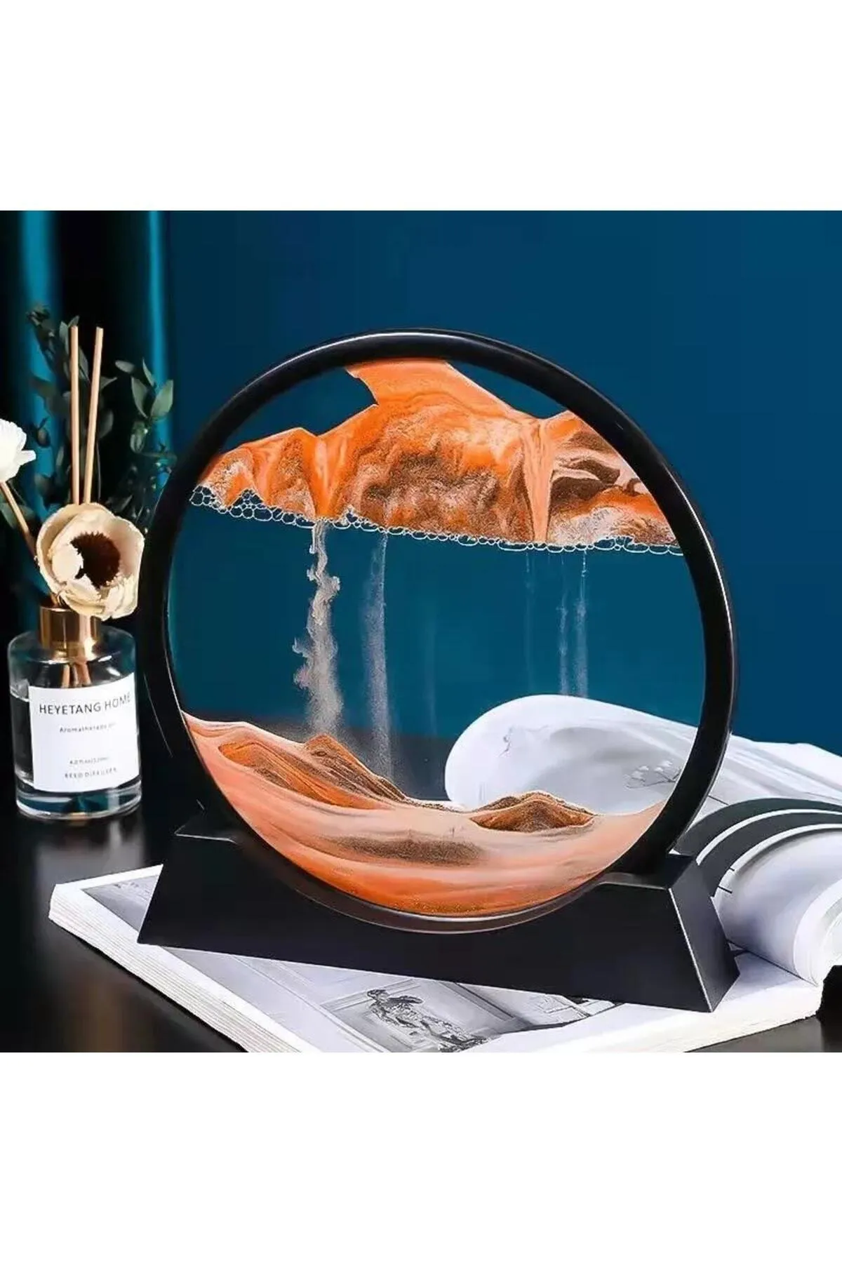 12 Inç Hareketli Kum Saati Sanatı Resim Yuvarlak Cam 3D Derin Deniz Kumu