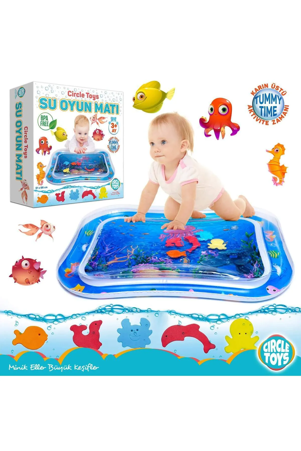 Bebek Su Oyun Matı Tummy Time Karın Üstü Aktivite Mavi Renk