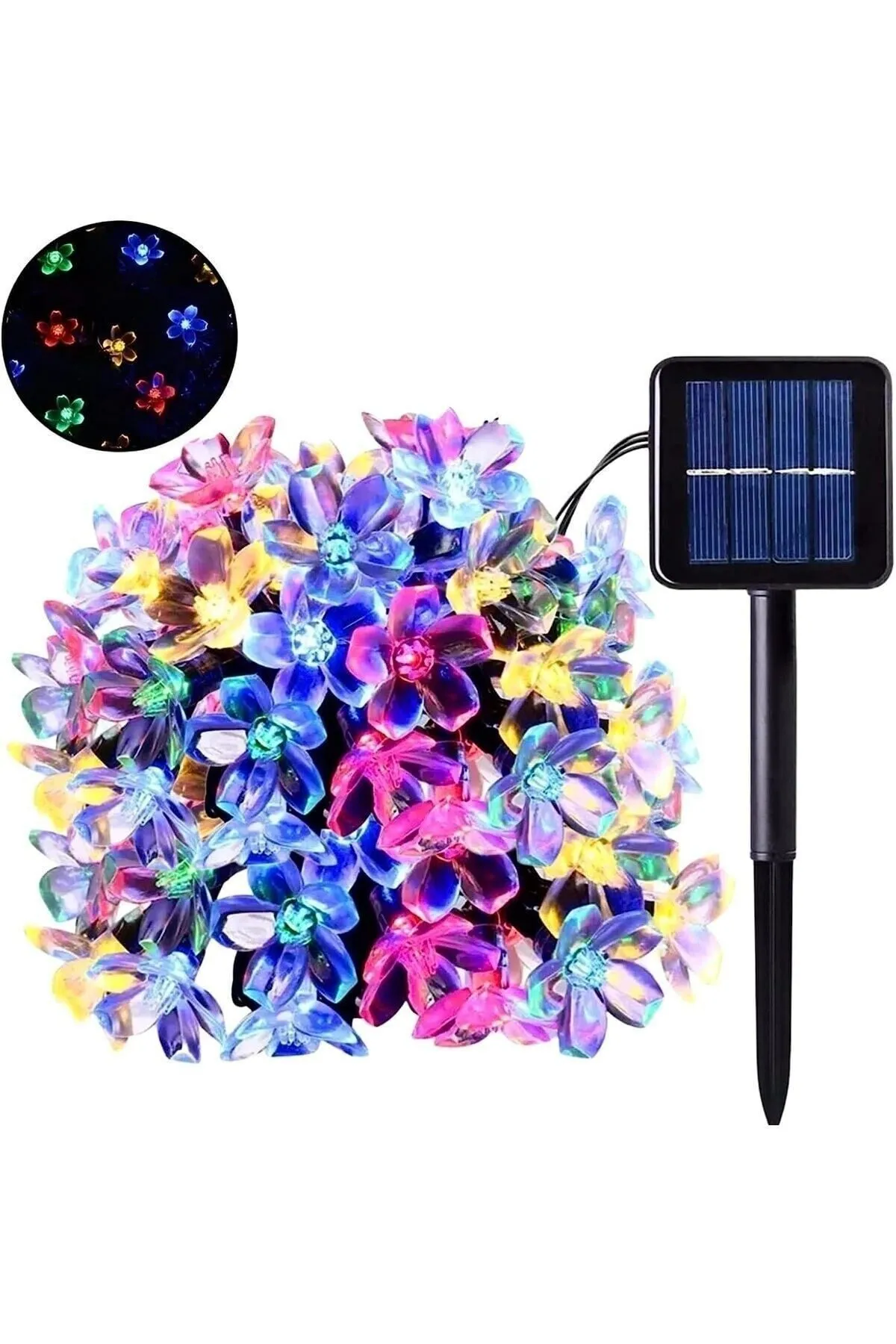 Güneş Enerjili 50 Ledli Solar Çiçekli RGB Aydınlatma 8 Modlu