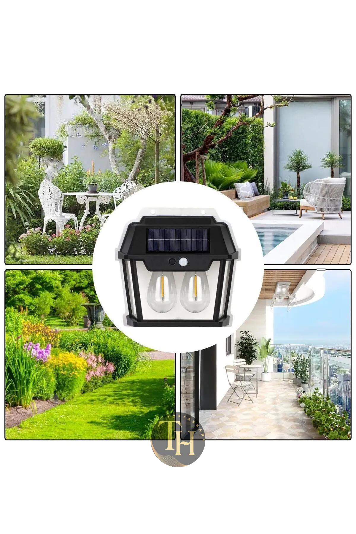 Güneş Enerjili Hareket Sensörlü Çift Ampul Led Dış Mekan Su Geçirmez