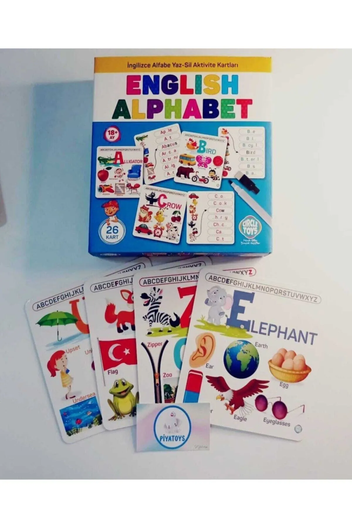 İngilizce Alfabe Öğrenme Yaz Sil Aktivite Kartları Kalemli