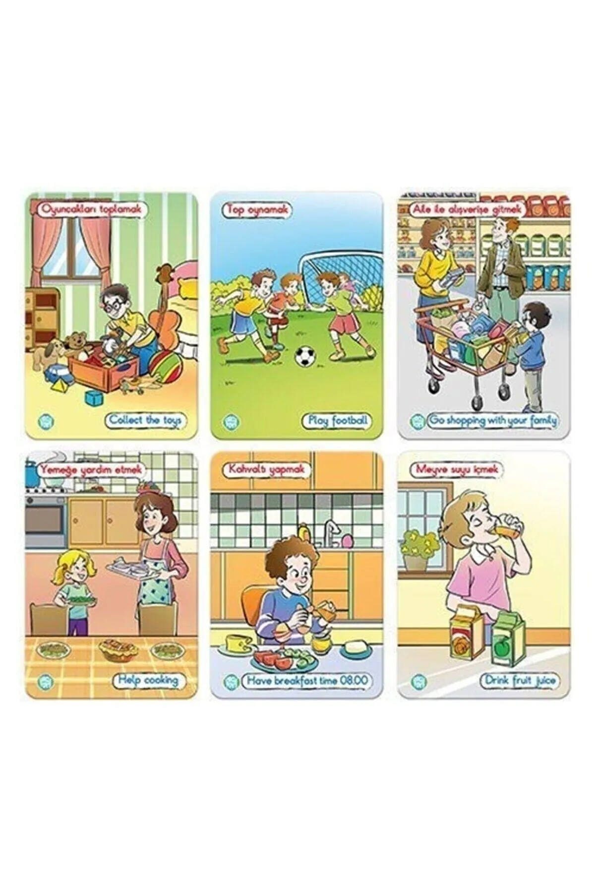 Bir Günüm, Türkçe-İngilizce Günlük Eylem Kartları 50 Resim 25 Kart