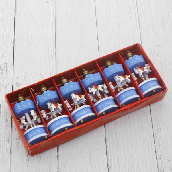 Mini Atlı Karınca Mavi 6lı Set Nostaljik El Yapımı Hediyelik Süs Eşya