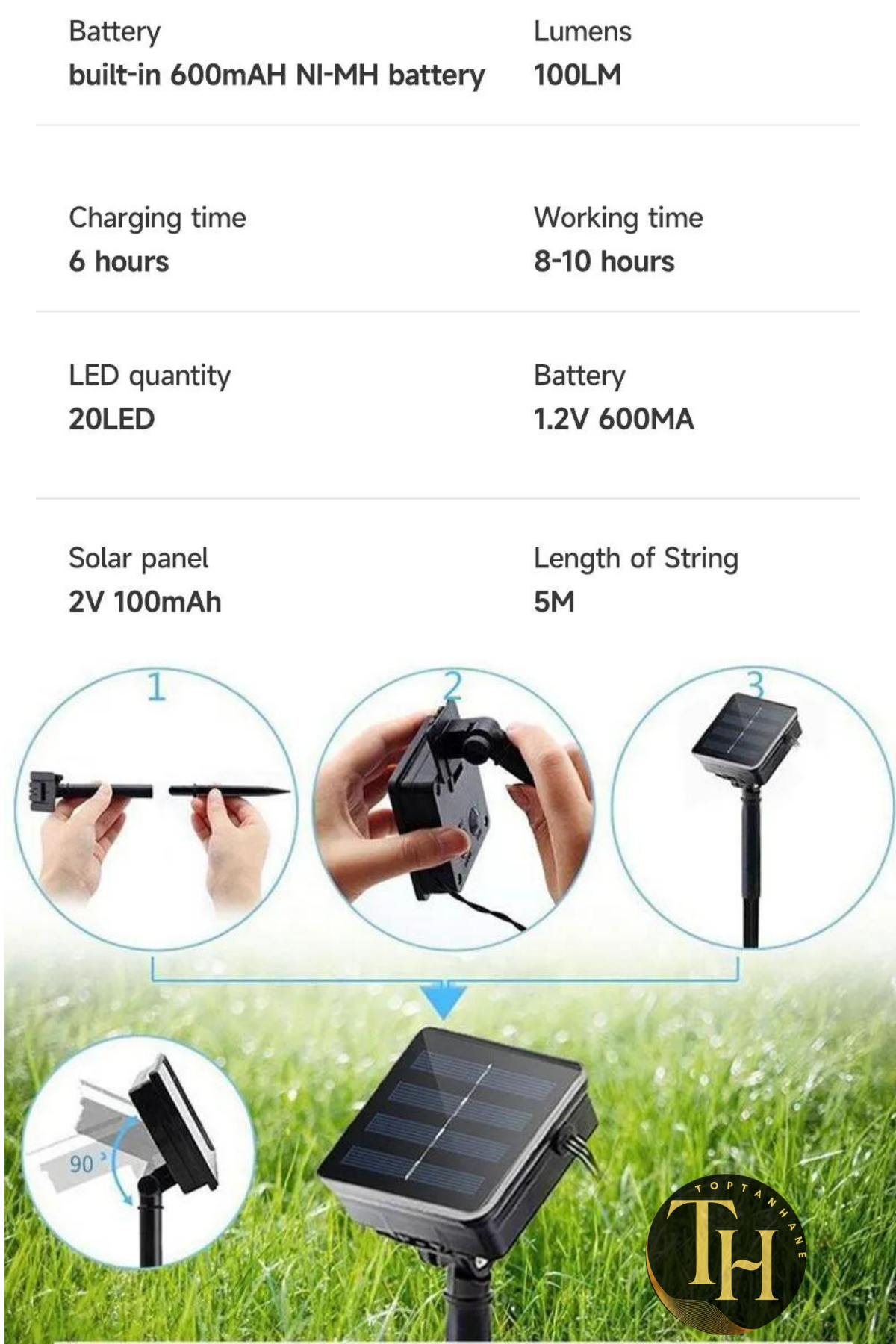 50 Top Ledli 8 Metre Solar Kristal Bahçe Dekorasyon Aydınlatma Renkli Işık
