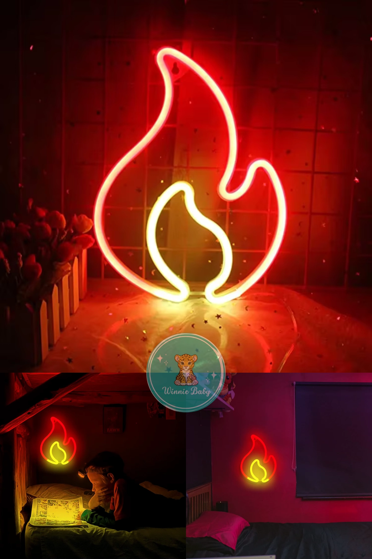 Alev Neon Led Duvara Asılabilen Usb’li ve Pilli Lamba Çocuk Odası Gece Lambası Dekoratif Led Işık