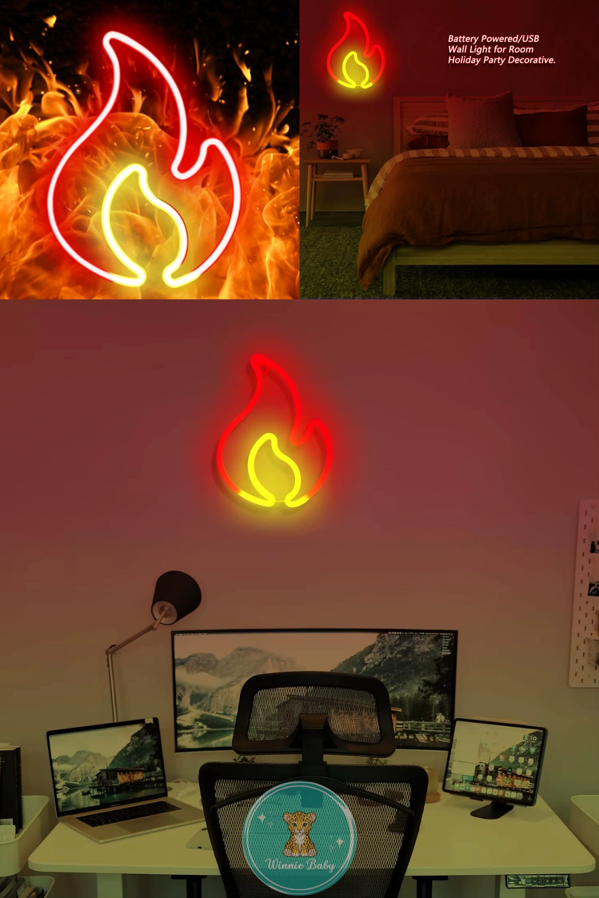 Alev Neon Led Duvara Asılabilen Usb’li ve Pilli Lamba Çocuk Odası Gece Lambası Dekoratif Led Işık