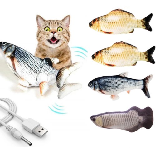 Kedi Oyuncağı Hareketli Peluş Balık USB Şarjlı