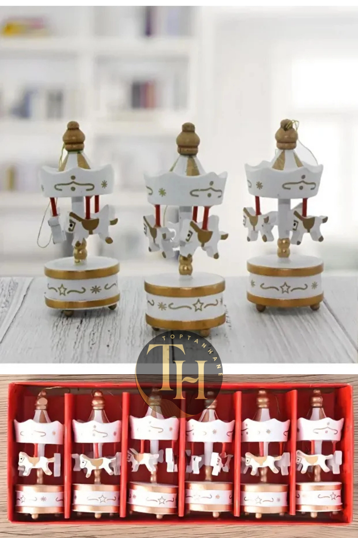 Mini Atlı Karınca Beyaz 6lı Set Nostaljik El Yapımı Hediyelik Süs Eşya
