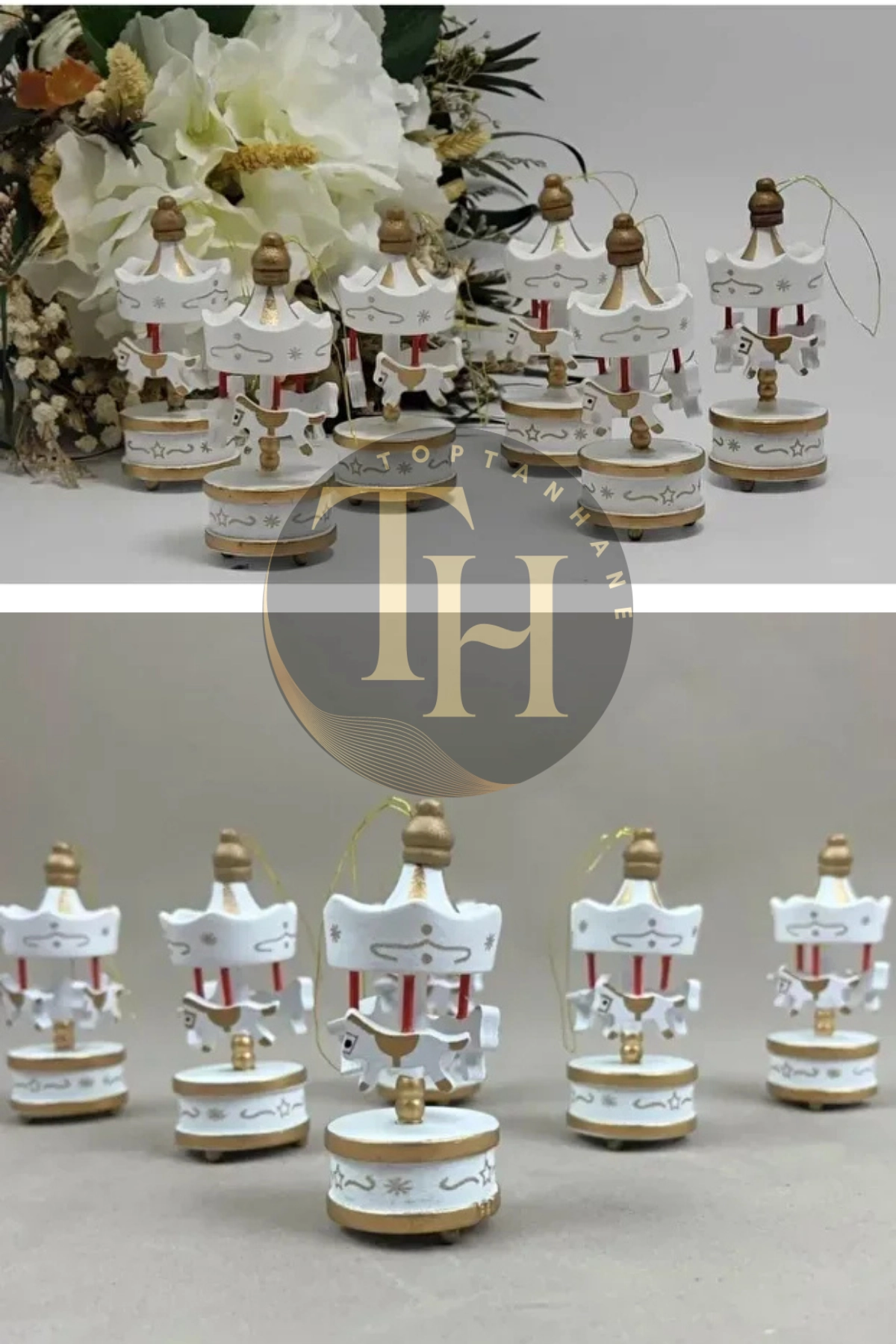 Mini Atlı Karınca Beyaz 6lı Set Nostaljik El Yapımı Hediyelik Süs Eşya