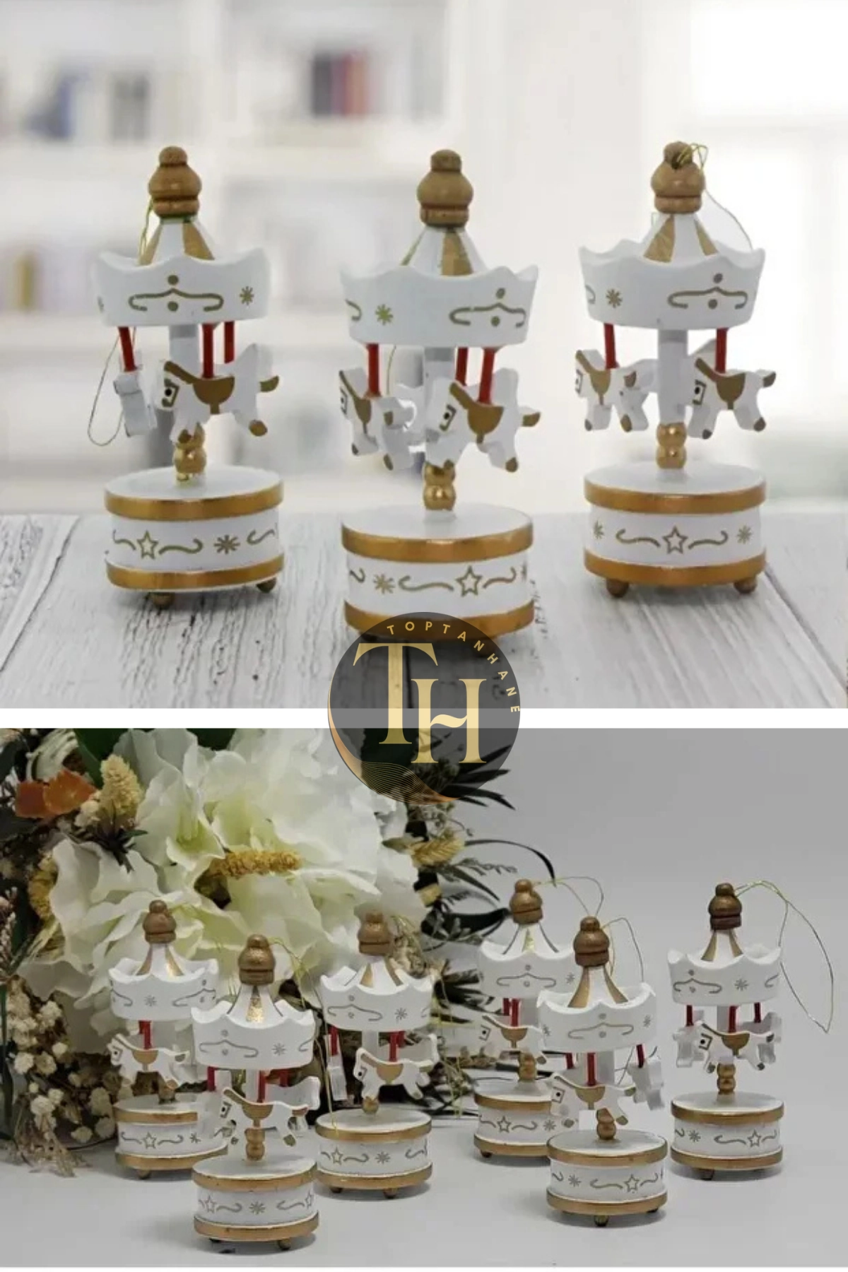Mini Atlı Karınca Beyaz 6lı Set Nostaljik El Yapımı Hediyelik Süs Eşya