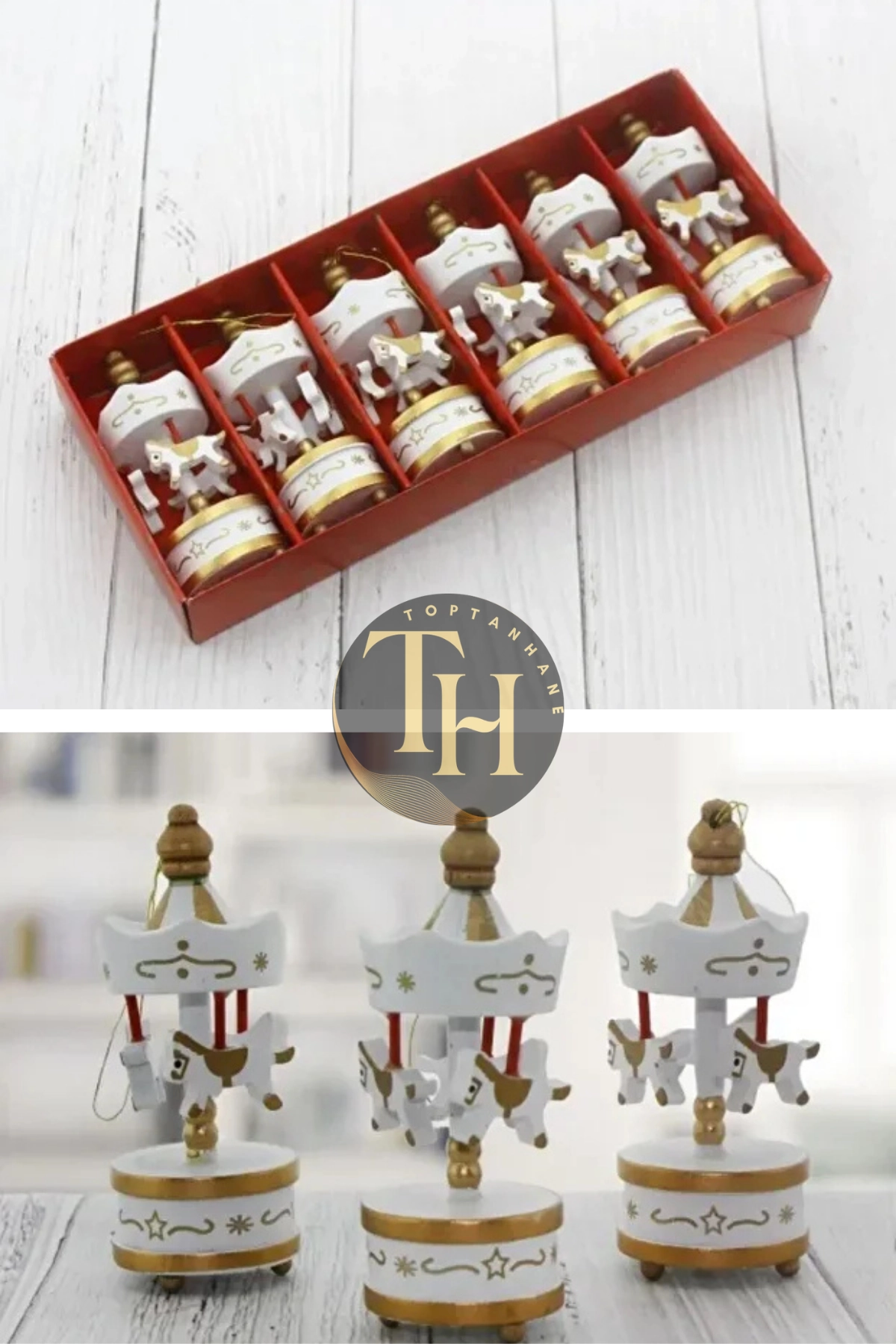 Mini Atlı Karınca Beyaz 6lı Set Nostaljik El Yapımı Hediyelik Süs Eşya