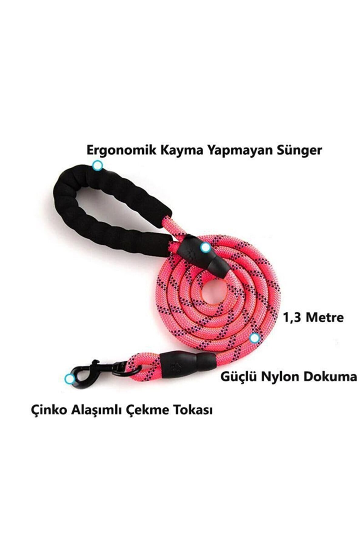 Köpek Gezdirme Halatı Tasma Kayışı Kırmızı Reflektörlü 130 cm