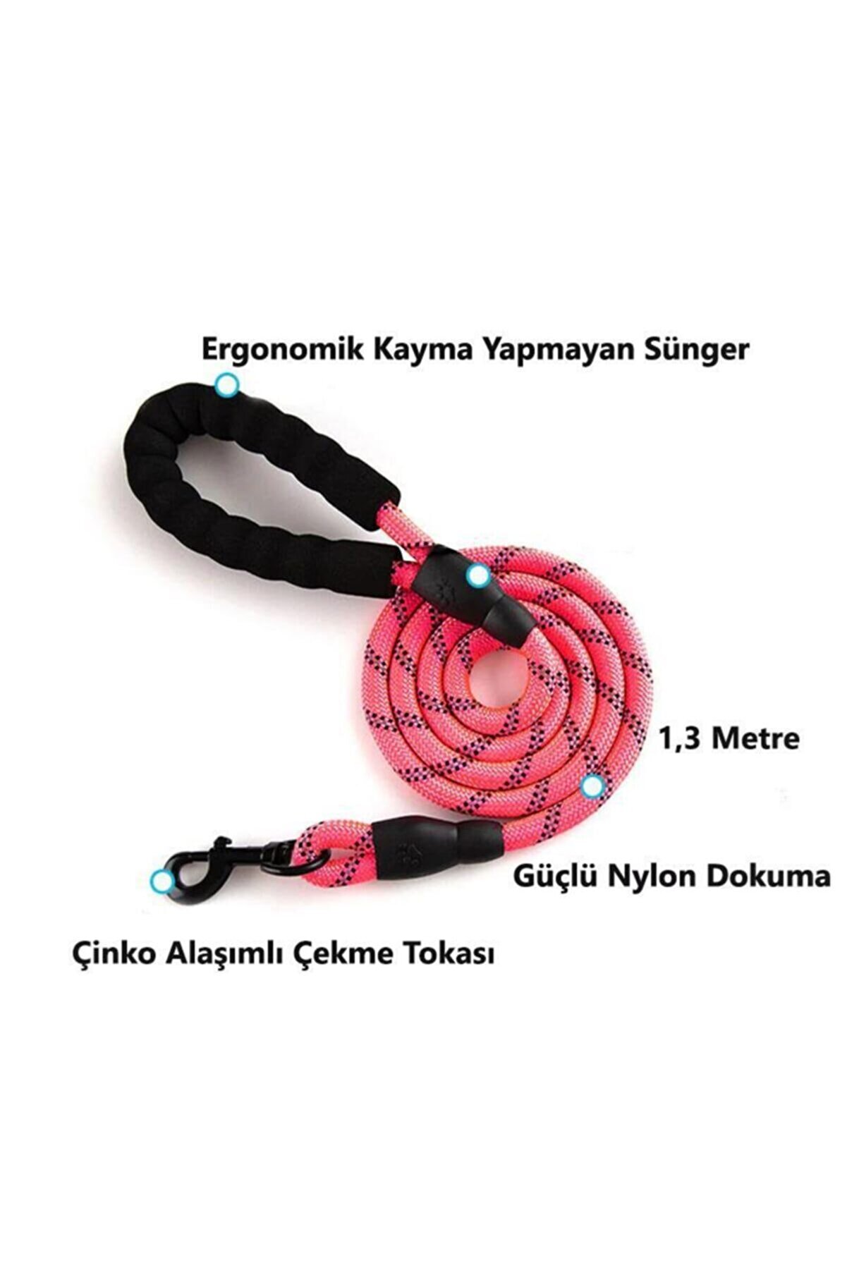 Köpek%20Gezdirme%20Halatı%20Tasma%20Kayışı%20Kırmızı%20Reflektörlü%20130%20cm