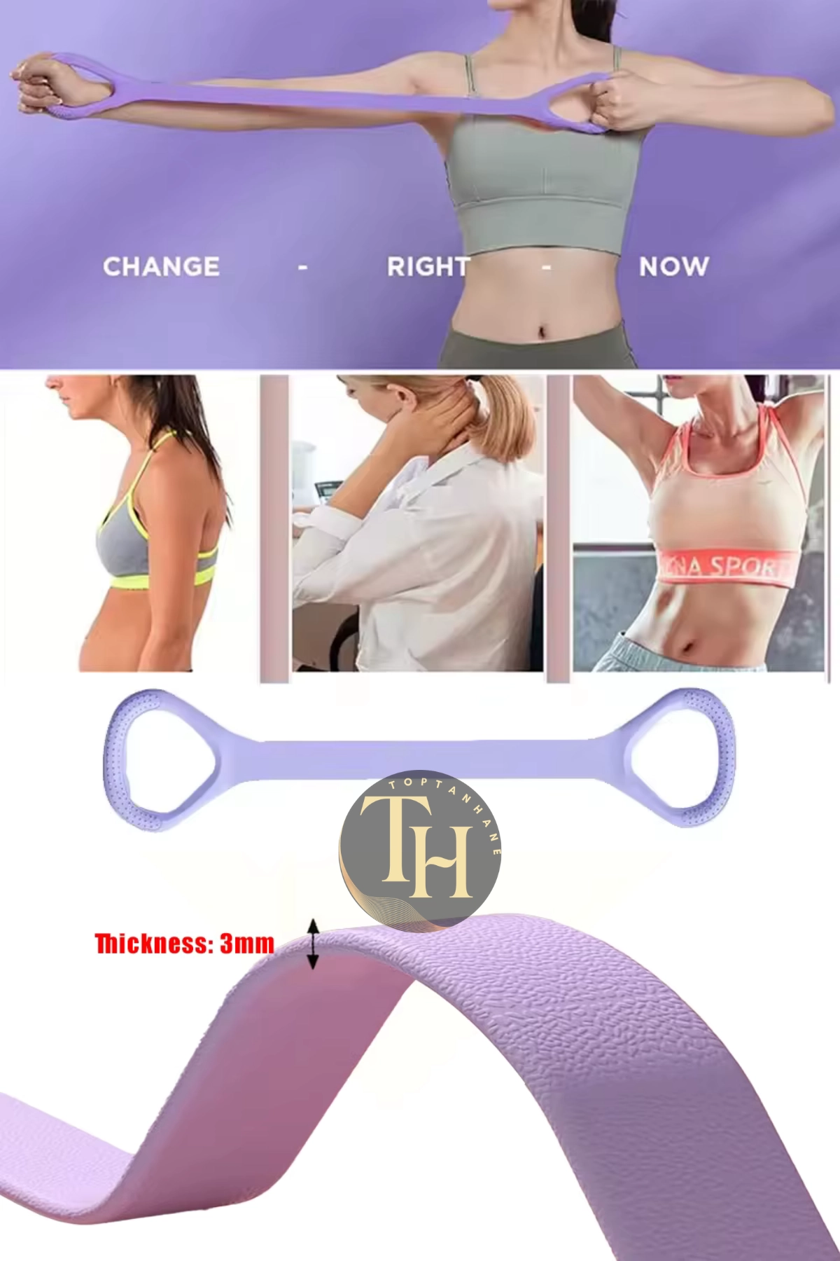 Silikon Yoga Direnç Bandı - Kol, Sırt, Bel İçin Egzersiz ve Esnetme Direnç Lastiği