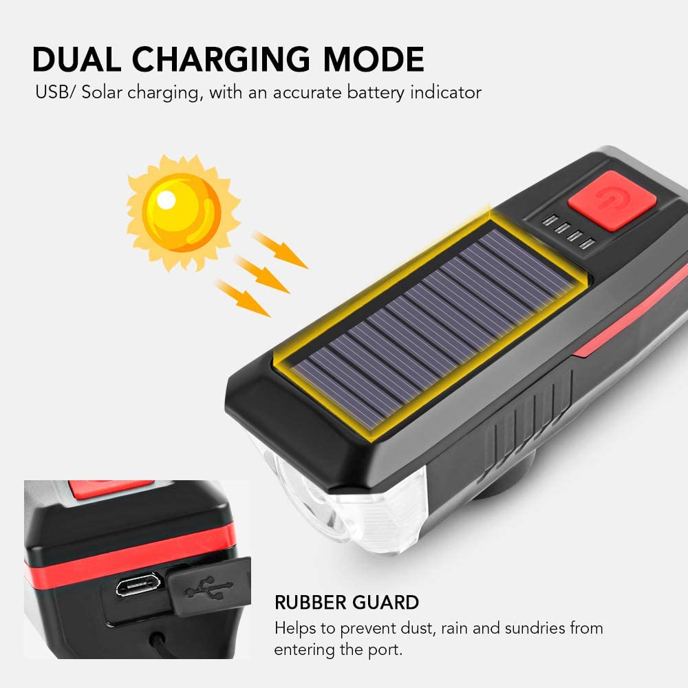 Güneş Enerjili Usb Şarjlı Bisiklet Lambası Ön Işık Kornalı