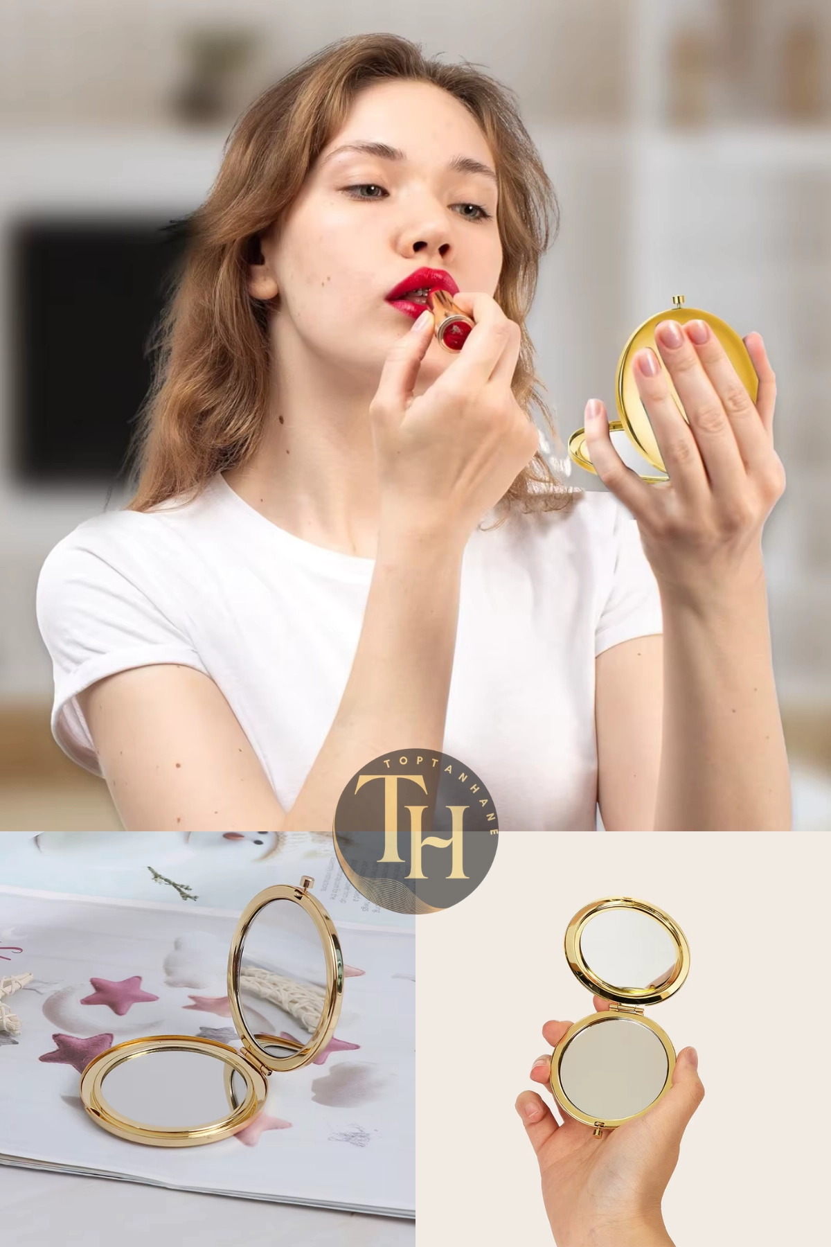 Çanta içi Gold Cep Makyaj Aynası Hediyelik