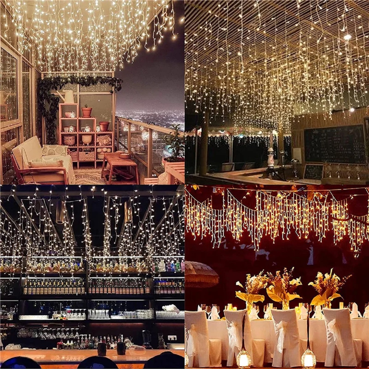 4 Metre Saçak Led Fişli 16 Saçaklı İp Perde Led
