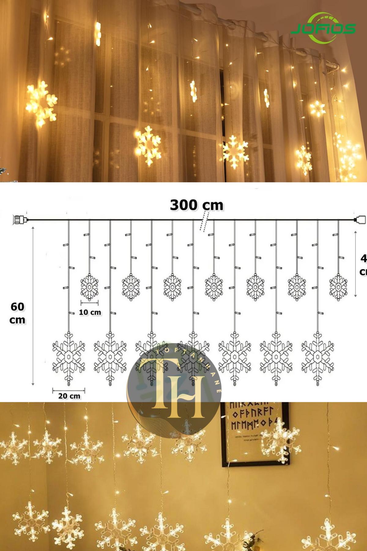 Kar Tanesi Perde Led Sarı Işık 8 Fonksiyonlu Fişli Ve Eklenebilir