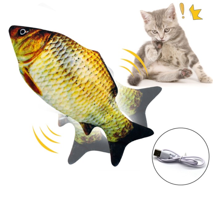 Kedi Oyuncağı Hareketli Peluş Balık USB Şarjlı