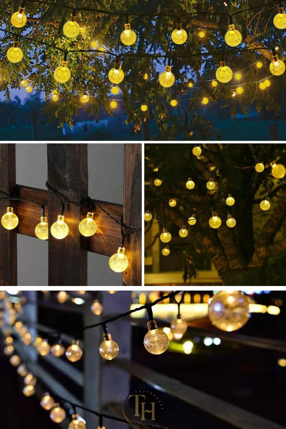 80 Top Ledli 16 Metre Fişli Kristal Led Dekoratif Siyah Kablo Sarı Işık Eklemeli 