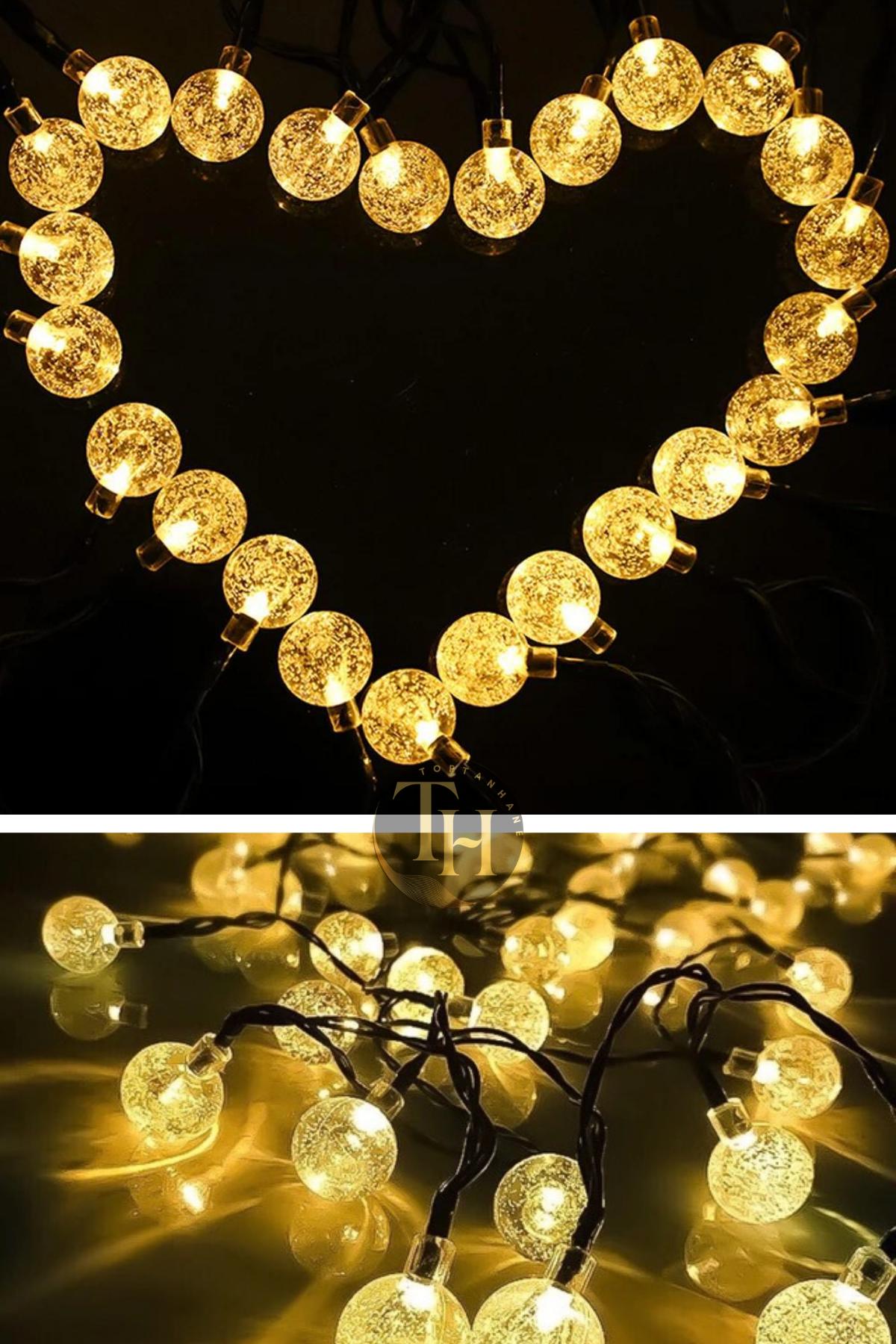 80 Top Ledli 16 Metre Fişli Kristal Led Dekoratif Siyah Kablo Sarı Işık Eklemeli 
