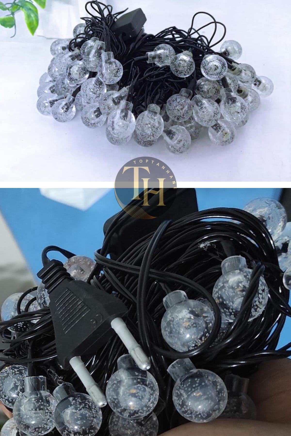 80 Top Ledli 16 Metre Fişli Kristal Led Dekoratif Siyah Kablo Sarı Işık Eklemeli 