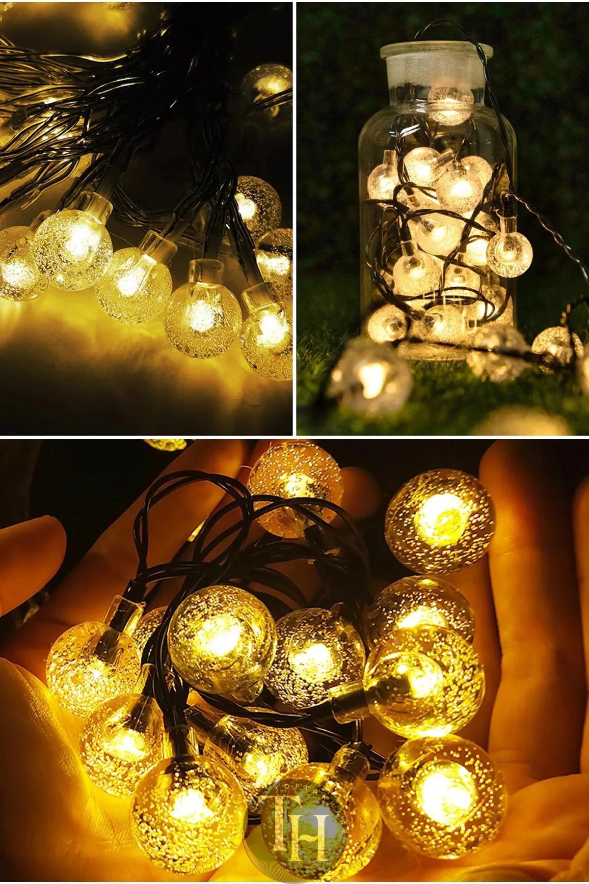 80 Top Ledli 16 Metre Fişli Kristal Led Dekoratif Siyah Kablo Sarı Işık Eklemeli 