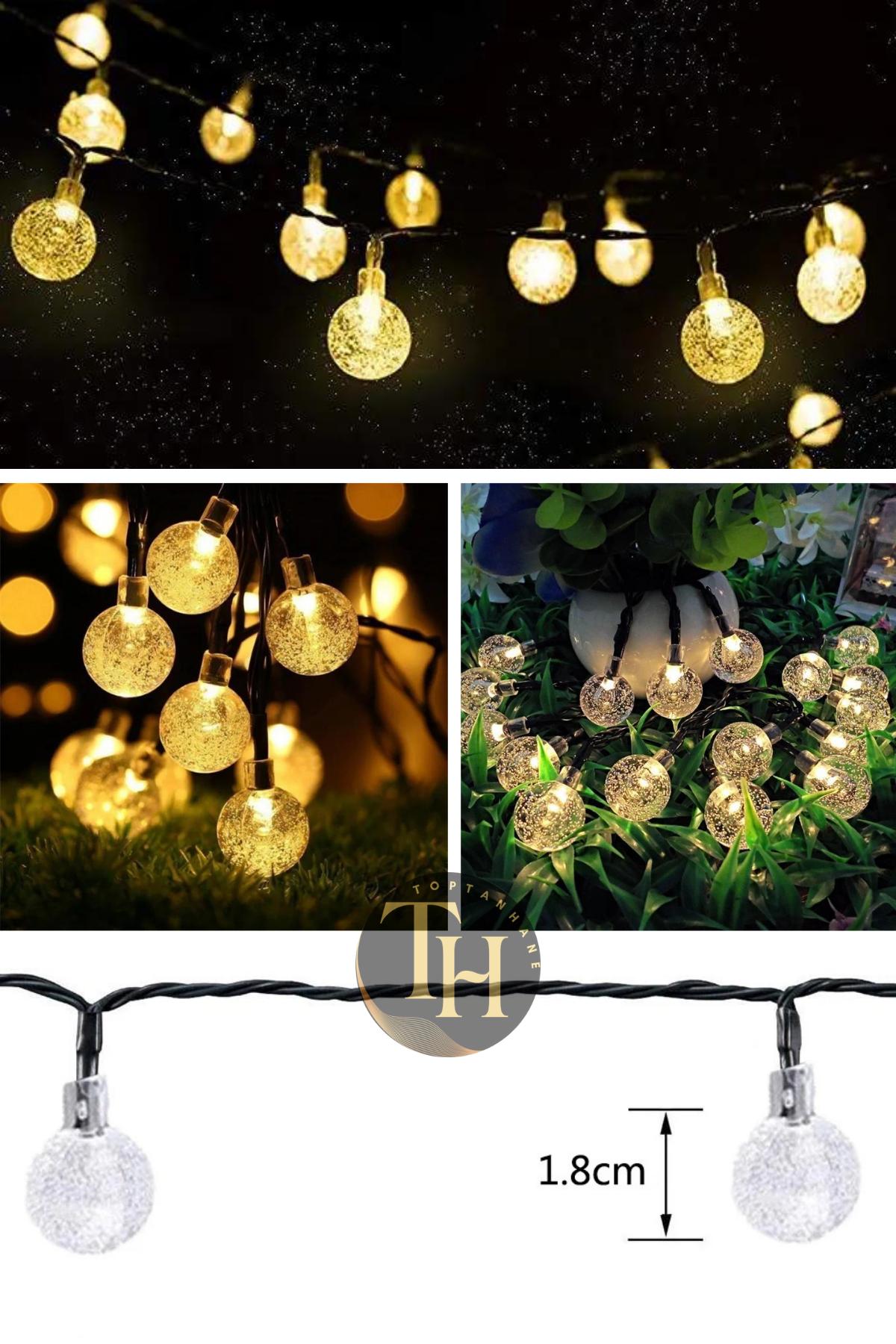 80 Top Ledli 16 Metre Fişli Kristal Led Dekoratif Siyah Kablo Sarı Işık Eklemeli 