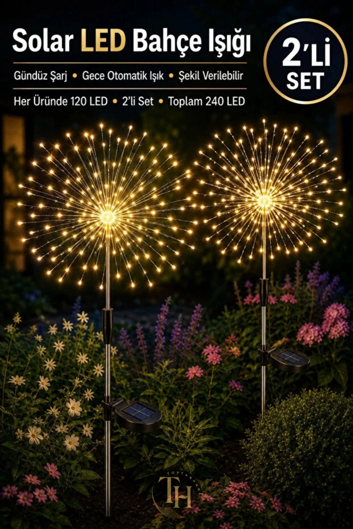 2 Adet Güneş Enerjili Karahindiba Bahçe Aydınlatması 120 Led Lotus Çiçeği Günışığı Dekorasyon Işığı