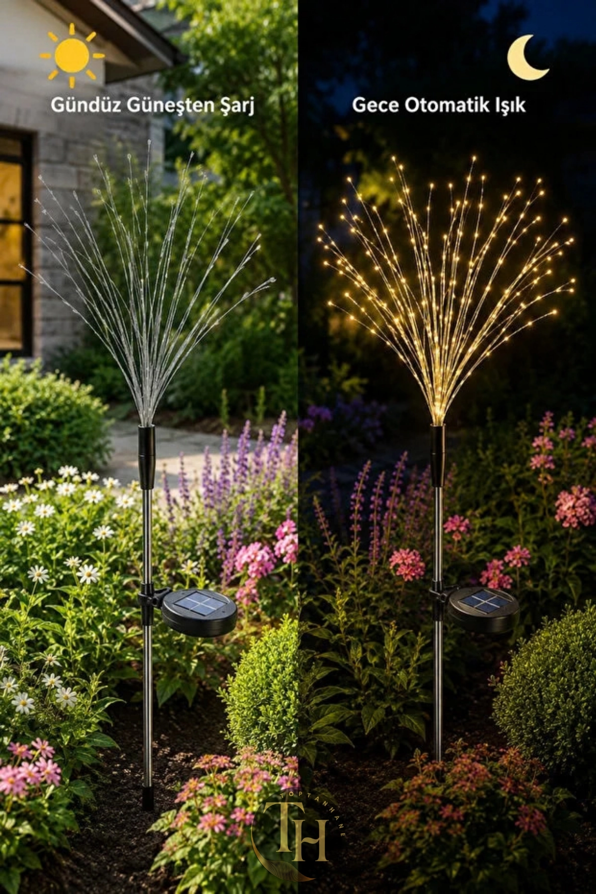 2 Adet Güneş Enerjili Karahindiba Bahçe Aydınlatması 120 Led Lotus Çiçeği Günışığı Dekorasyon Işığı