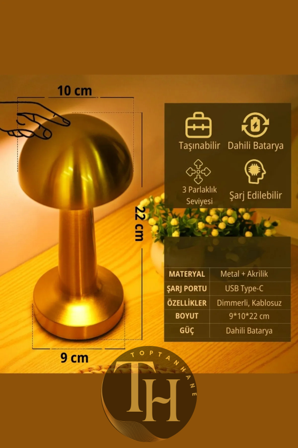 Dokunmatik%20Şarjlı%20Mantar%20Tasarım%20Masa%20Lambası%20Gold