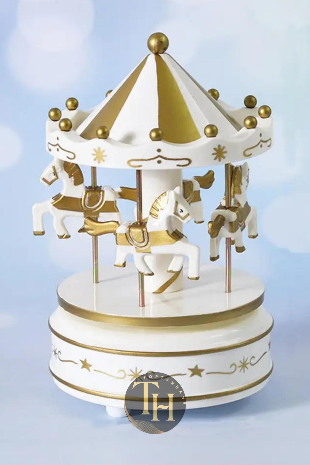 Atlı Karınca Müzik Kutusu Beyaz Gold Kurmalı Nostaljik Hediyelik Carousel