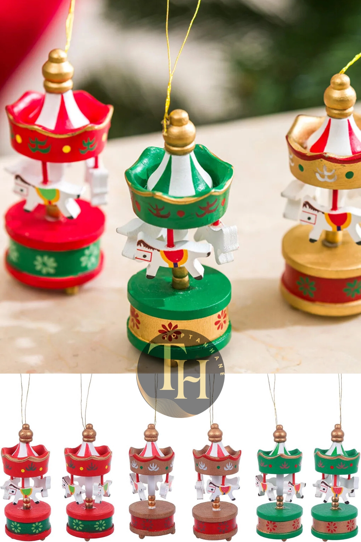 Mini Atlı Karınca Noel Renkli 6lı Set Nostaljik El Yapımı Hediyelik Süs Eşya
