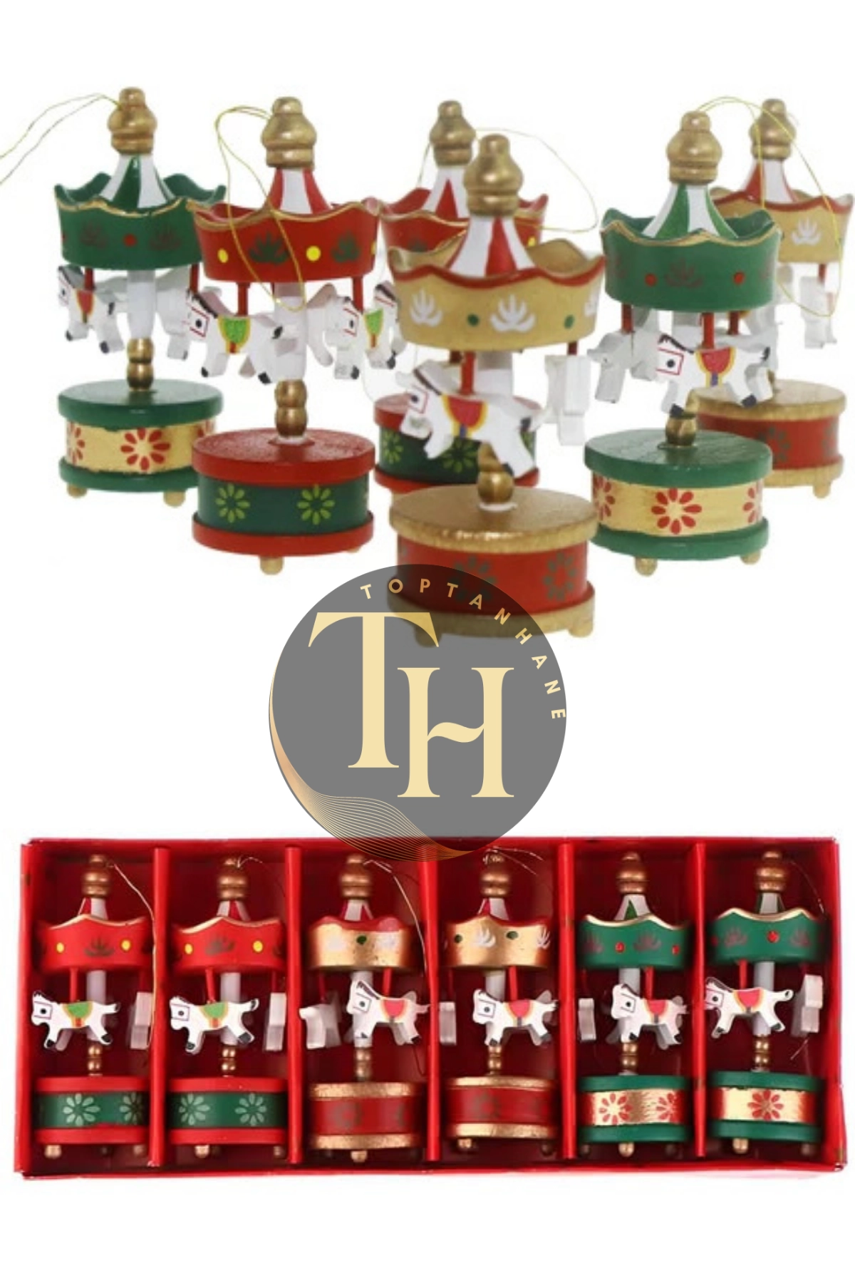 Mini Atlı Karınca Noel Renkli 6lı Set Nostaljik El Yapımı Hediyelik Süs Eşya
