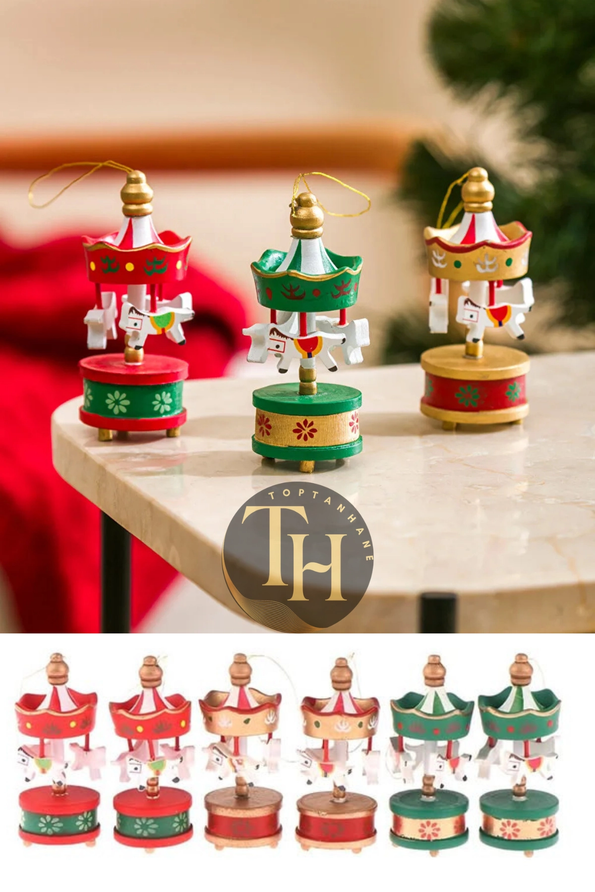 Mini Atlı Karınca Noel Renkli 6lı Set Nostaljik El Yapımı Hediyelik Süs Eşya