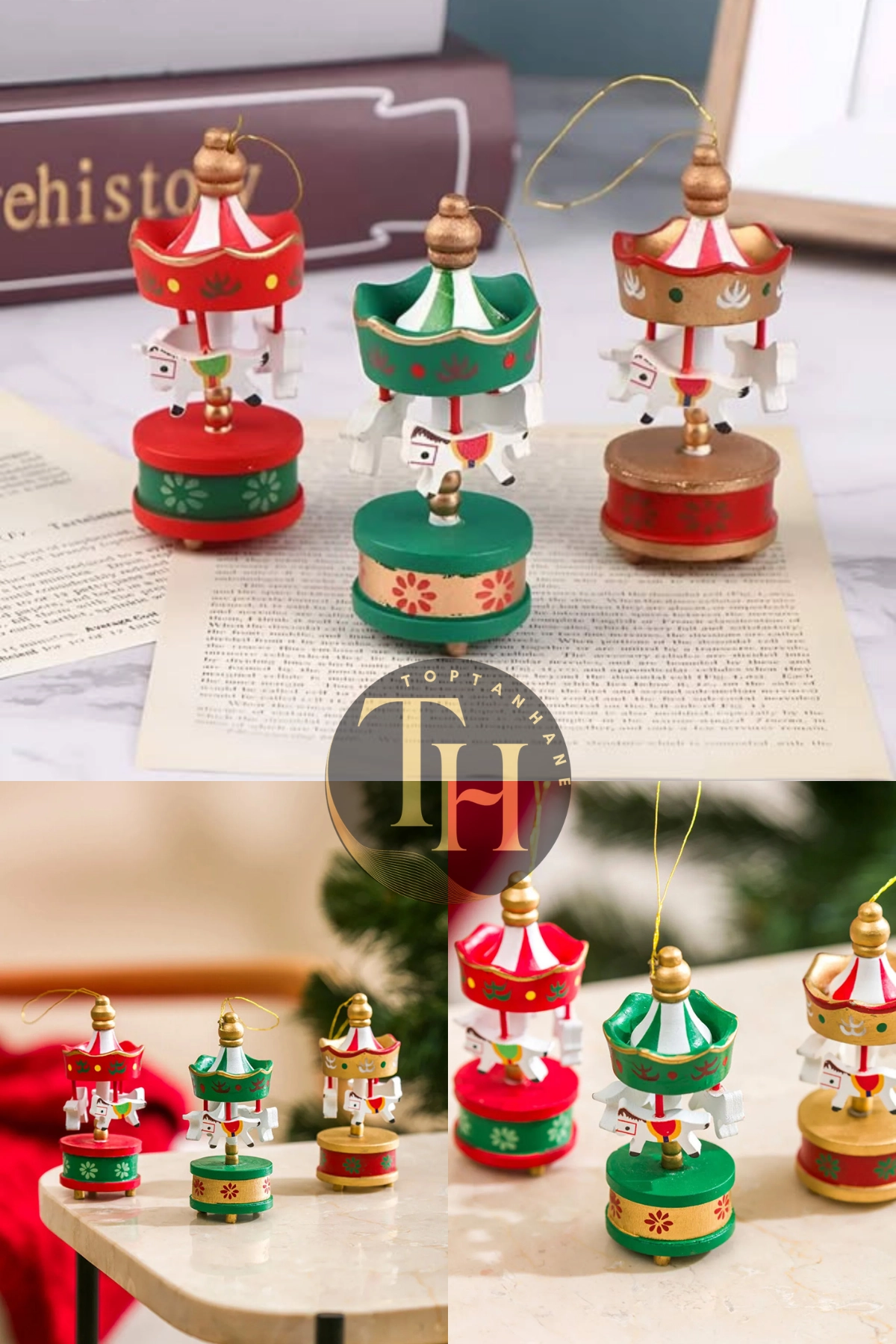 Mini Atlı Karınca Noel Renkli 6lı Set Nostaljik El Yapımı Hediyelik Süs Eşya