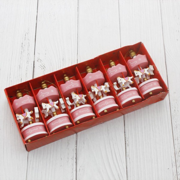 Mini Atlı Karınca Pembe 6lı Set Nostaljik El Yapımı Hediyelik Süs Eşya