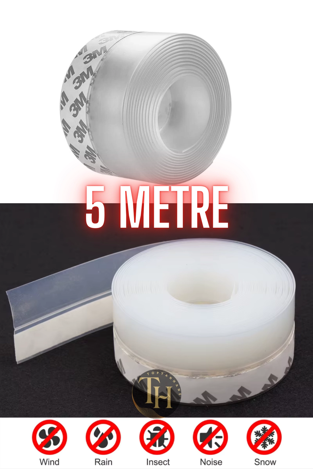 5 Metre Kapı Altı Pencere Rüzgar Bandı Şeffaf