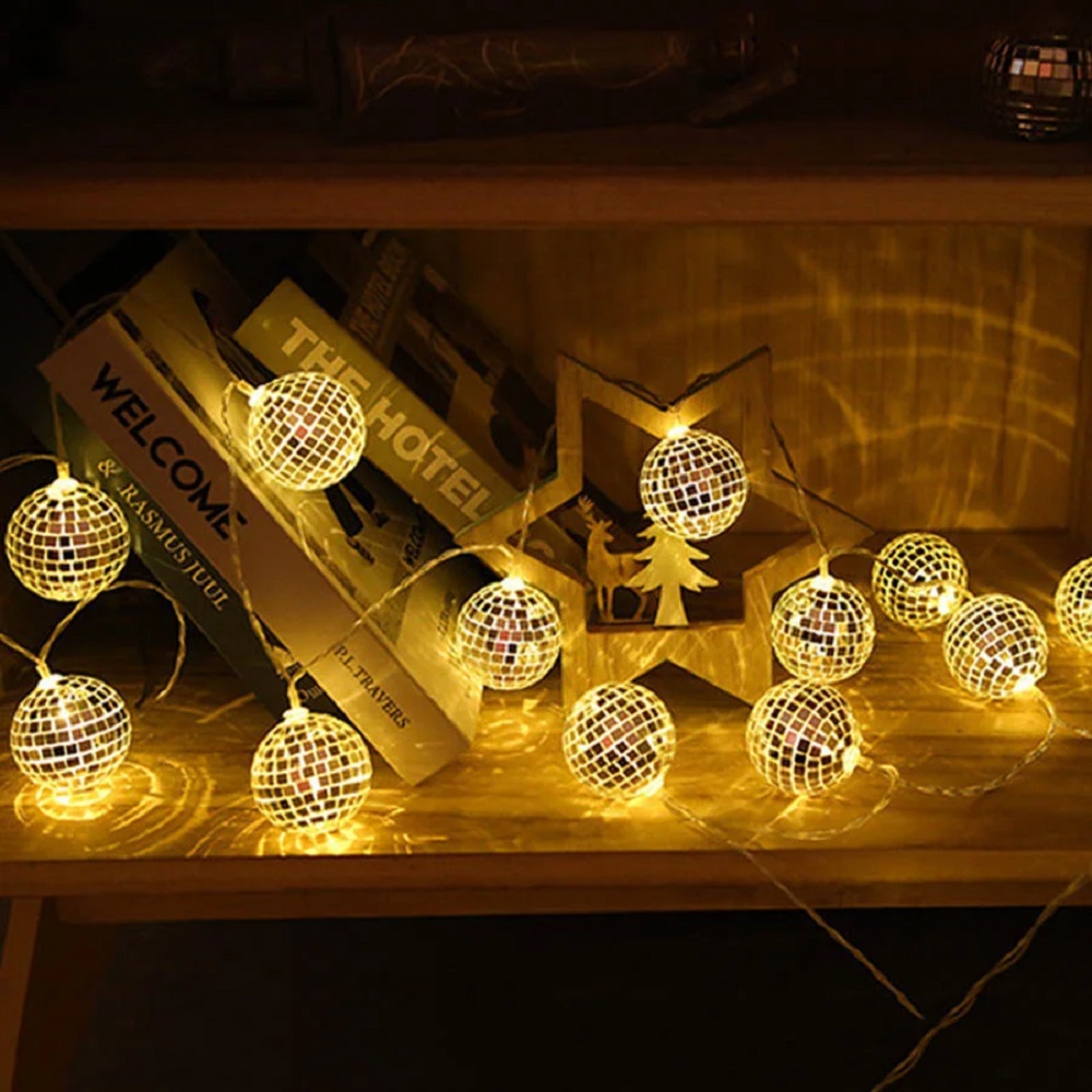 Dekoratif Mini Aynalı Disko Topu Şeklinde 10’lu Led Zinciri Pilli 