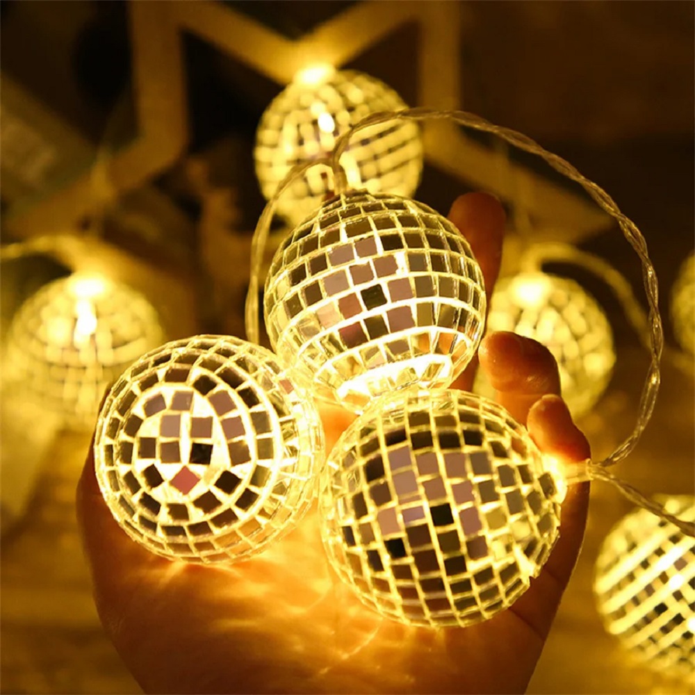 Dekoratif Mini Aynalı Disko Topu Şeklinde 10’lu Led Zinciri Pilli 
